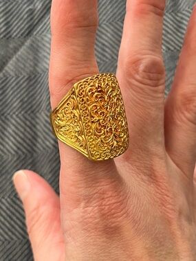 Gold Tone Filigree Statement Ring